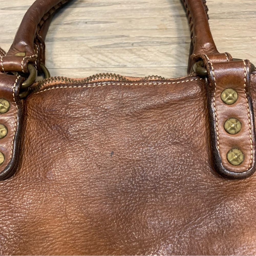 Coztanza Rota Italy Brown Leather Crossbody Studded Satchel Bag Compartments - Picture 8 of 13
